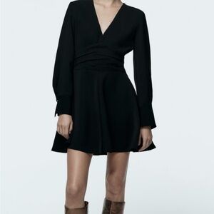 Zara Black Long Sleeve V-Neck Dress